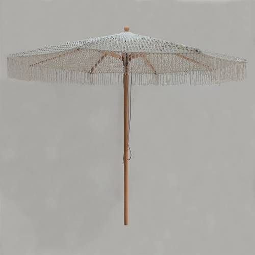 ΟΜΠΡΕΛΑ Ξύλινη 300x300cm, Πλεκτό Μακραμέ Μπεζ Ε-00024578 Ε919,1