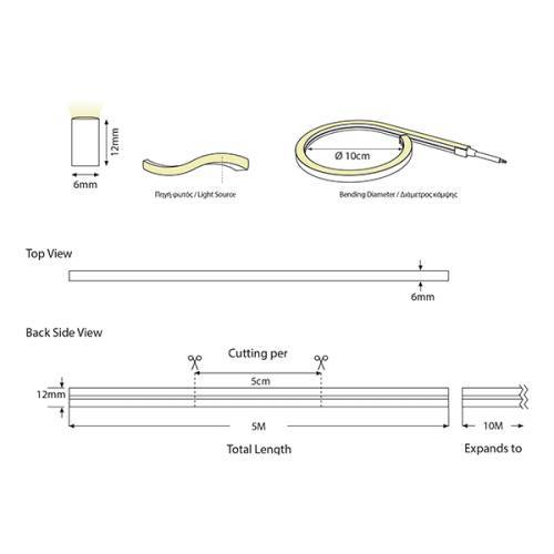 NEON LIGHT LED 5M 8W 24V 6500K IP44 PRO