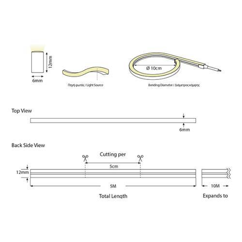 NEON LIGHT LED 5M 8W 24V ΜΠΛΕ IP44 PRO