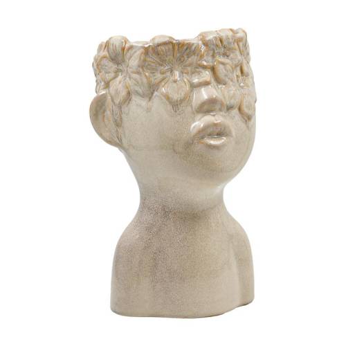 ΚΕΡΑΜΙΚΟ ΚΑΣΠΟ Fylliana FL008 ΣΕ ΣΧΗΜΑ ΚΕΦΑΛΙΟΥ ΜΕ FLORAL ΣΤΕΦΑΝΙ ΚΡΕΜ-ΧΡΥΣΟ ΧΡΩΜΑ 19x19x29εκ