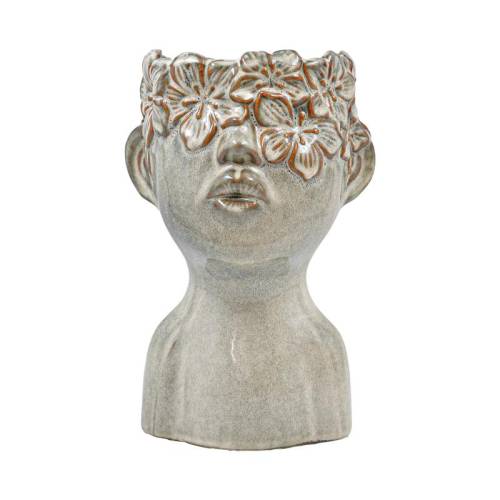 ΚΕΡΑΜΙΚΟ ΚΑΣΠΟ Fylliana FL008 ΣΕ ΣΧΗΜΑ ΚΕΦΑΛΙΟΥ ΜΕ FLORAL ΣΤΕΦΑΝΙ ΠΡΑΣΙΝΟ-ΓΚΡΙ-ΧΡΥΣΟ ΧΡΩΜΑ 19x19x29εκ