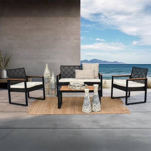 ΣΕΤ ΚΗΠΟΥ 4 ΤΕΜΑΧΙΩΝ Fylianna Sesilia ΑΠΟ ΞΥΛΟ ΑΚΑΚΙΑΣ ΜΑΥΡΟ-ΚΑΦΕ ΧΡΩΜΑ 112x61x76εκ