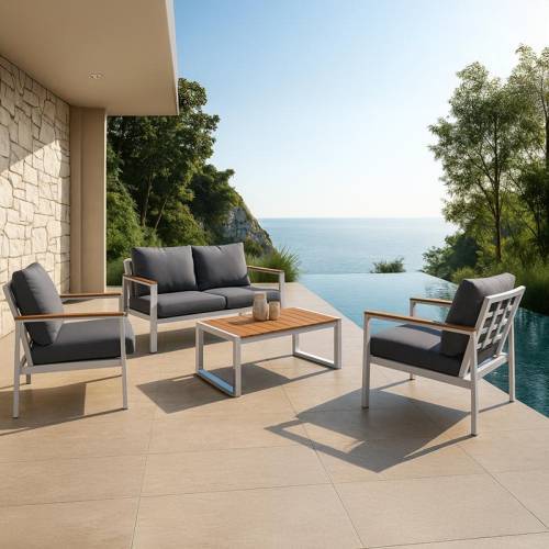 ΣΕΤ ΣΑΛΟΝΙ ΕΞΟΧΗΣ 4 ΤΕΜΑΧΙΩΝ Fylliana "Domenico" ΛΕΥΚΟ ΧΡΩΜΑ 145x81x84εκ