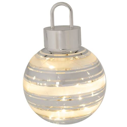 ΛΕΥΚΗ ΓΥΑΛΙΝΗ ΜΠΑΛΑ ΜΕ ΑΣΗΜΙ ΡΙΓΑ ΚΑΙ LED ΦΩΣ Φ12ΕΚ ΜΠΑΤΑΡΙΑΣ