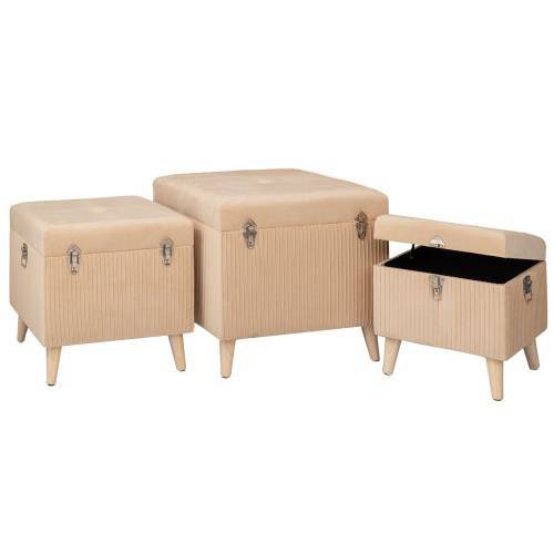 ΣΕΤ 3 ΣΚΑΜΠΟ-ΜΠΑΟΥΛΟ ΚΡΕΜ ΠΛΙΣΕ ΜΕ ΞΥΛΙΝΑ ΠΟΔΙΑ AND ΑΣΗΜΙ ΛΕΠΤΟΜΕΡΕΙΕΣ 60Χ60Χ56ΕΚ 50Χ50Χ36ΕΚ 40Χ40Χ