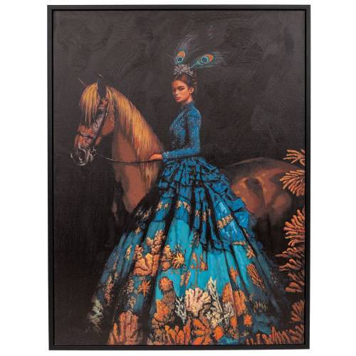 ΠΙΝΑΚΑΣ ΧΕΙΡΟΠΟΙΗΤΟΣ ΜΕ ΓΥΝΑΙΚΑ ΚΑΙ ΑΛΟΓΟ ΣΕ ΜΑΥΡΗ ΚΟΡΝΙΖΑ 94Χ124ΕΚ (90Χ120)