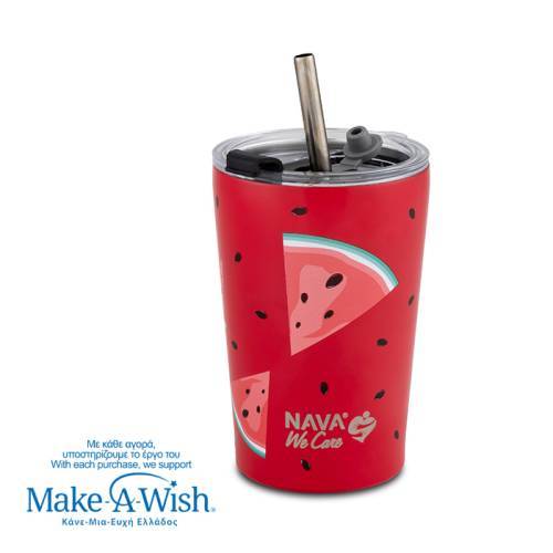 Θερμός ποτήρι με ανοξείδωτο καλαμάκι "We Care", Watermelon 350ml