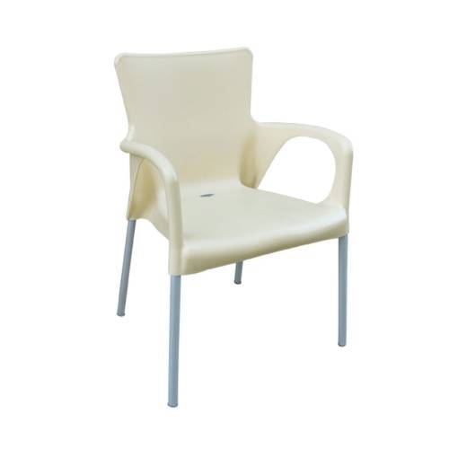 LARA Πολυθρόνα Pro Dining Στοιβαζόμενη, ALU Silver, PP - UV Protection Απόχρωση Εκρού Ε-00008658 Ε306,4