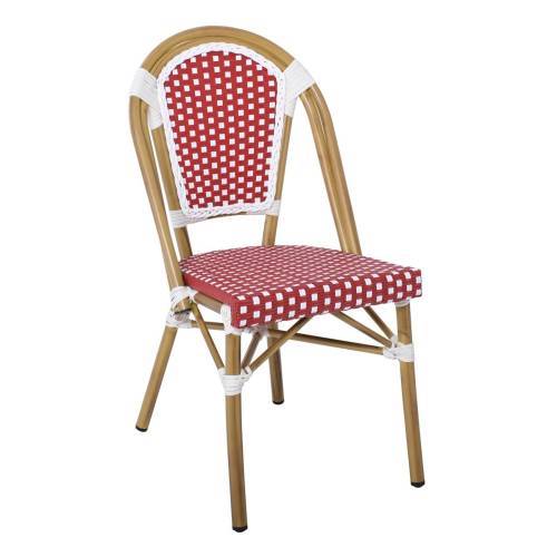 PARIS Καρέκλα Bistro Αλουμίνιο Φυσικό, Wicker Άσπρο - Κόκκινο, Στοιβαζόμενη Ε-00023781 Ε291,2