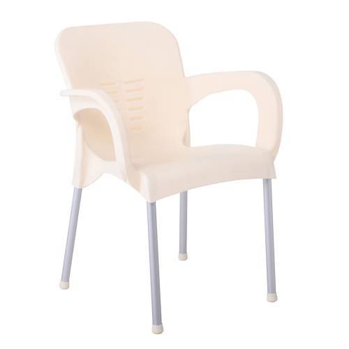 LARA-II Πολυθρόνα Dining Στοιβαζόμενη, ALU Silver, PP Εκρού Ε-00023893 Ε306,41