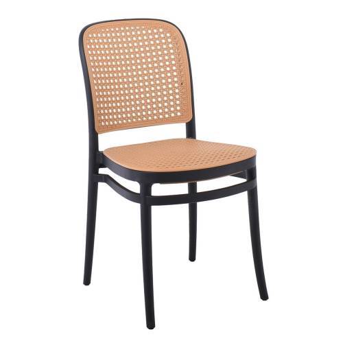 FLORENCE Καρέκλα PP Μαύρο, PP Rattan Μπεζ, Στοιβαζόμενη Ε-00024361 Ε387,2