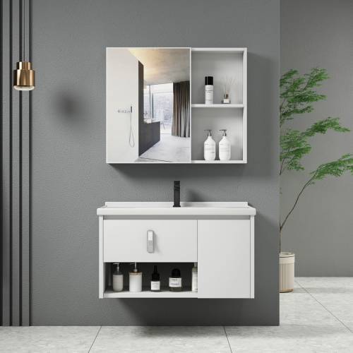 IDEA-2 Set Έπιπλο Κρεμαστό Μπάνιου Άσπρο, Καθρέπτης + Πάγκος με Νιπτήρα και Μπαταρία Ε-00025549 ΕΝ101,1