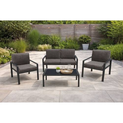 RIVIAN Set Σαλόνι Κήπου 4τεμ, Μέταλλο Βαφή Ανθρακί, Μαξιλάρια Γκρι Ε-00026029 Ε6846