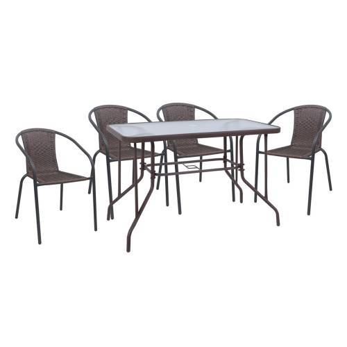 BALENO-W Set Τραπεζαρία Κήπου: Τραπέζι + 4 Πολυθρόνες Μέταλλο Καφέ, Wicker Brown Ε-00026361 Ε240,3W