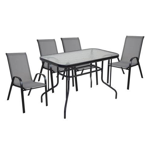 RIO Set Τραπεζαρία Κήπου Μέταλλο Βαφή Μαύρο, Textilene Γκρι: Τραπέζι + 4 Πολυθρόνες Ε-00026559 Ε270,4S
