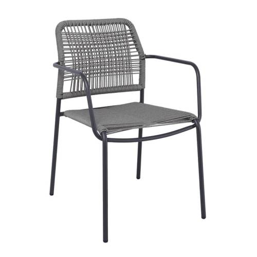 LUIGI Πολυθρόνα Βεράντας-Κήπου Μέταλλο Βαφή Ανθρακί, Rope Wicker Γκρι, Στοιβαζόμενη Ε-00026077 Ε6723,2