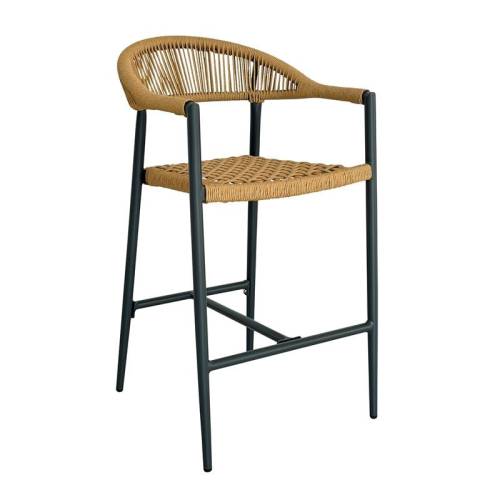 MADISON Σκαμπό Bar, ALU Ανθρακί, Rope Wicker Φυσικό Ε-00026680 Ε6725