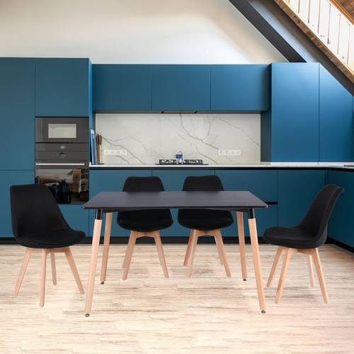 MARTIN Set Τραπεζαρία: Τραπέζι + 4 Καρέκλες, MDF Μαύρο - Οξιά Φυσικό, Ύφασμα Μαύρο Ε-00026666 Ε7088,2S