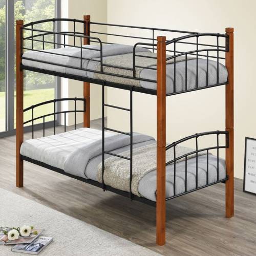 NORTLAN Κρεβάτι Κουκέτα Μέταλλο Βαφή Μαύρο, Ξύλο Καρυδί Ε-00025814 Ε80730