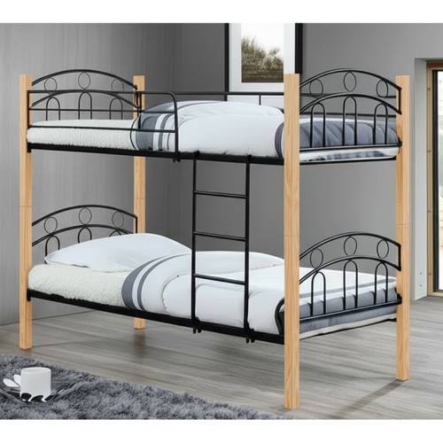 NORTON Κρεβάτι Κουκέτα Μέταλλο Βαφή Μαύρο, Ξύλο Φυσικό Ε-00026496 Ε8071,2