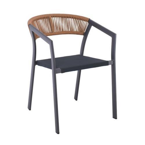 PARMA Πολυθρόνα Βεράντας-Κήπου ALU Ανθρακί Rope Wicker Φυσικό Textilene Ανθρακί Στοιβαζόμενη Ε-00026087 Ε6717,1