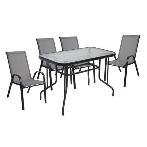 RIO Set Τραπεζαρία Κήπου Μέταλλο Βαφή Μαύρο, Textilene Γκρι: Τραπέζι + 4 Πολυθρόνες Ε-00026559 Ε270,4S