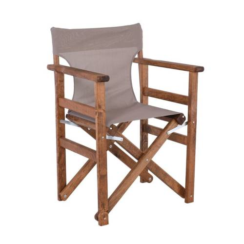 Σκηνοθέτη Πολυθρόνα Οξιά, Βαφή Εμποτισμού Καρυδί, Textilene Sand Beige, Πτυσσόμενη Ε-00026169 Ε7770,Υ1