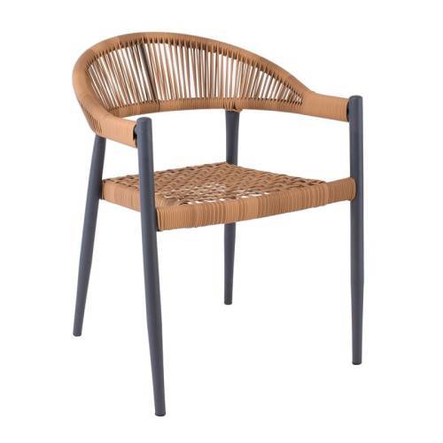 ZENYA Πολυθρόνα Βεράντας-Κήπου Μέταλλο Βαφή Ανθρακί, Rope Wicker Φυσικό, Στοιβαζόμενη Ε-00025774 Ε6712,1