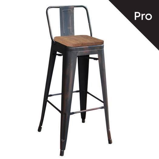 RELIX Wood Σκαμπό Bar-Pro με Πλάτη, Μέταλλο Βαφή Antique Black, Απόχρωση Ξύλου Dark Oak Ε-00017185 Ε5208,10