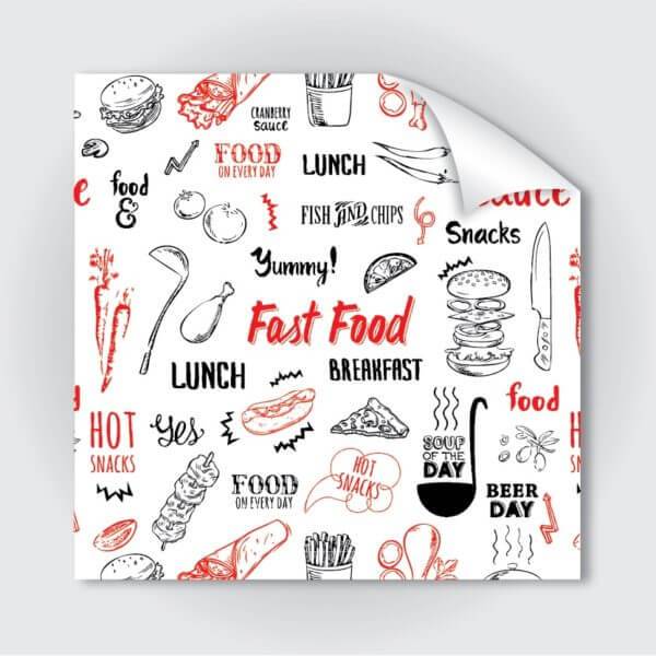 Φύλλο βέζεταλ λευκό σχέδιο Fast Food (ΔΙΑΦΟΡΕΣ ΔΙΑΣΤΑΣΕΙΣ)