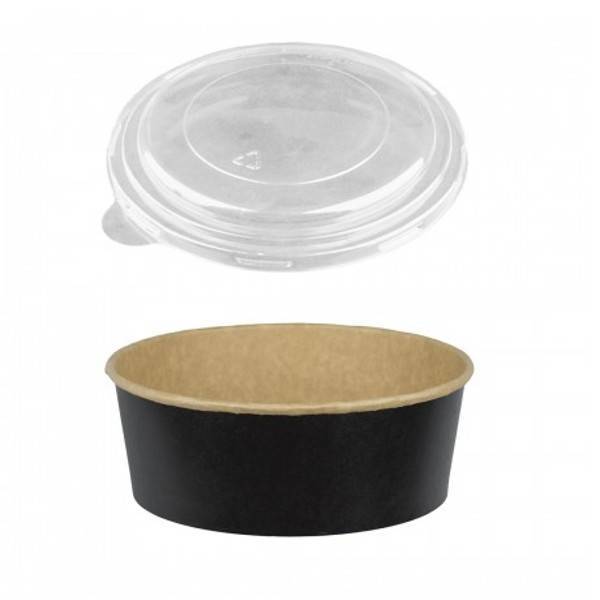 Στρογγυλό Σκεύος σαλάτας μαύρο με καπάκι 750ml 50τεμ DIMEX