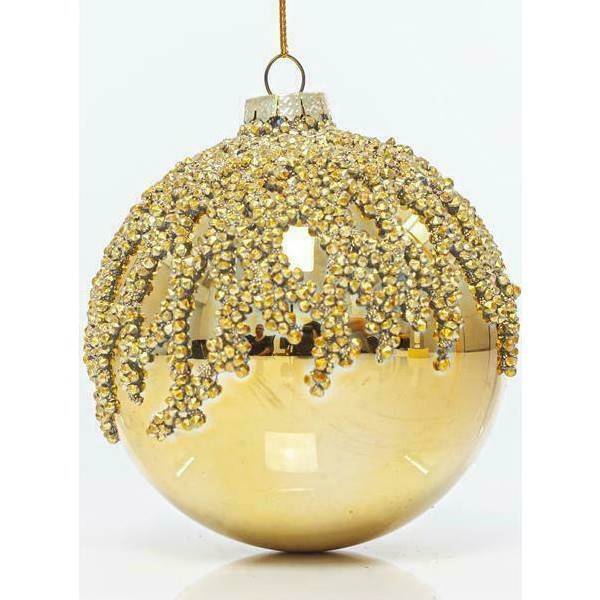 ΓΥΑΛΙΝΗ ΜΠΑΛΑ ΧΡΥΣΗ, ΜΕ ΠΕΤΡΕΣ, ΣΕΤ 4ΤΜΧ, 10cm EUROLAMP