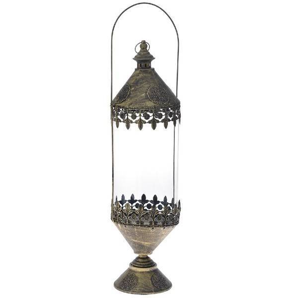 ΦΑΝΑΡΙ ΣΙΔΕΡΕΝΙΟ ΚΑΙ ΓΥΑΛΙΝΟ 19.5x18x75cm ΜΠΡΟΝΖΕ ILIADIS