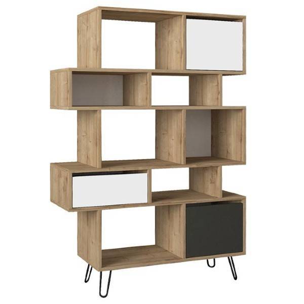 ΒΙΒΛΙΟΘΗΚΗ-ΡΑΦΙΕΡΑ Enola GREY OAK-BLACK 85Χ35Χ150 FYLLIANA