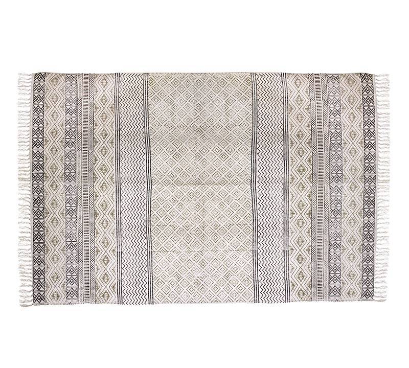 Χαλί Cotton Block print εκρού/γκρι,κρόσσια,120x180cm GK109