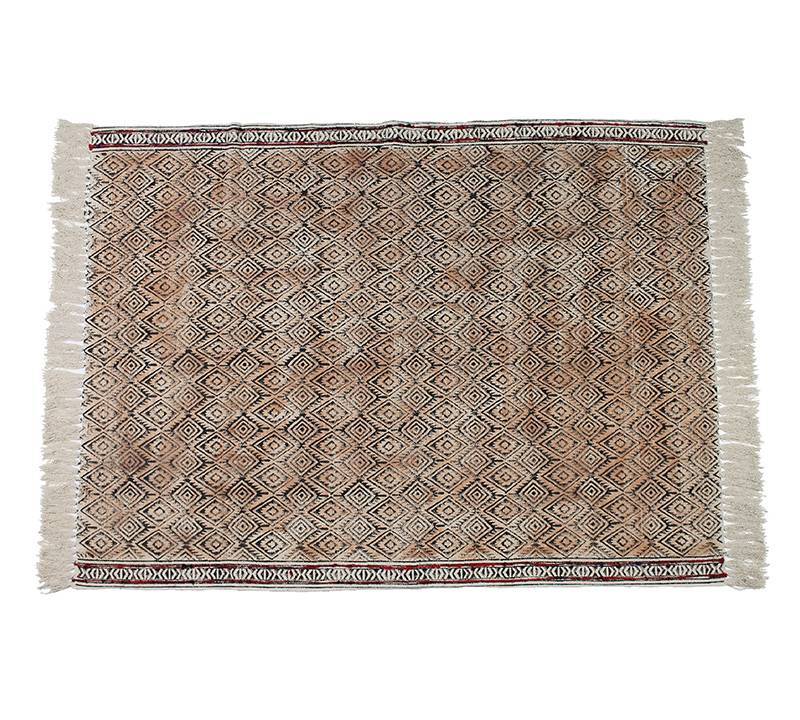 Χαλί cotton μπεζ/μαύρο tribal σχέδιο, 120x180cm XET-7271