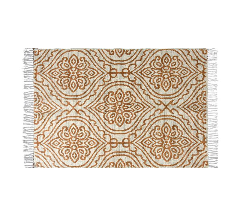 Χαλάκι με κρόσσι και τυπωμένο damask μελί σχδ.,60x90cm HE232