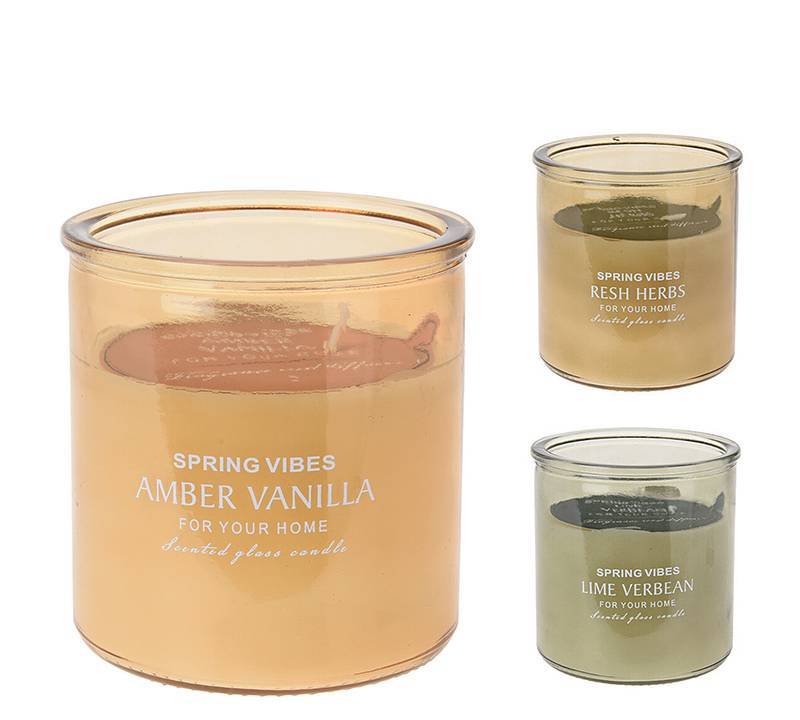 Κερί σε γυάλα, 3 αρώματα & χρώματα,10x10cm CA301