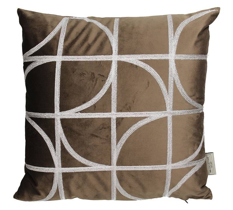 Μαξιλάρι βελούδινο με γεωμετρικά σχ.,καφέ,45x45cm XET-8635