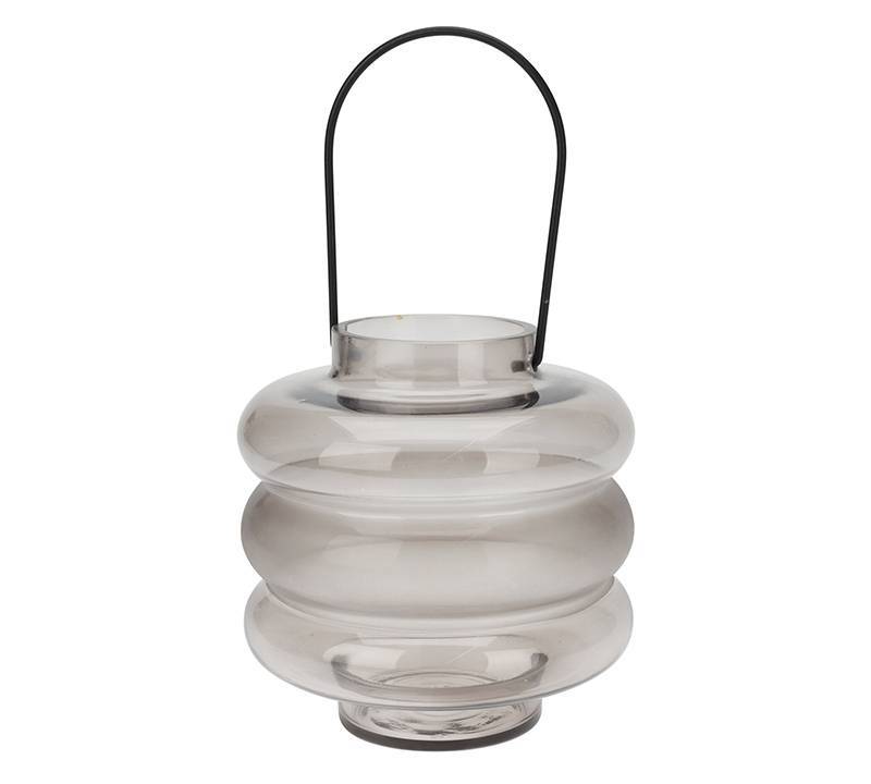 Γυάλινο φανάρι με χερούλι σε φυμέ χρ.,20cm HE494