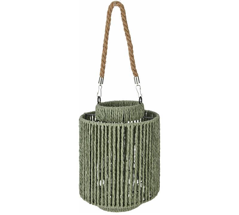 Κυλινδρικό φανάρι από σχοινί & μέταλλο λαδί χρ.,19.5cm HE500