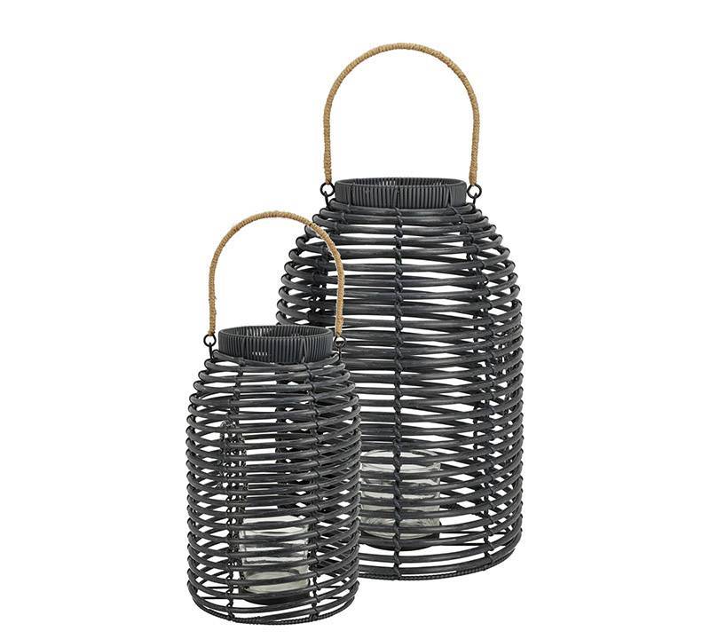 Σετ/2 Φανάρια από συνθετικό rattan οβαλ σχ.,μαύρο χρ.,39/46cm HE501