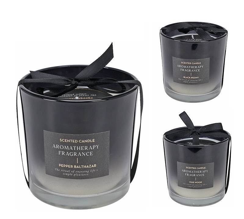 Αρωματικό κερί σε μαύρη γυάλα 3 αρωματα.,10x10cm CA441