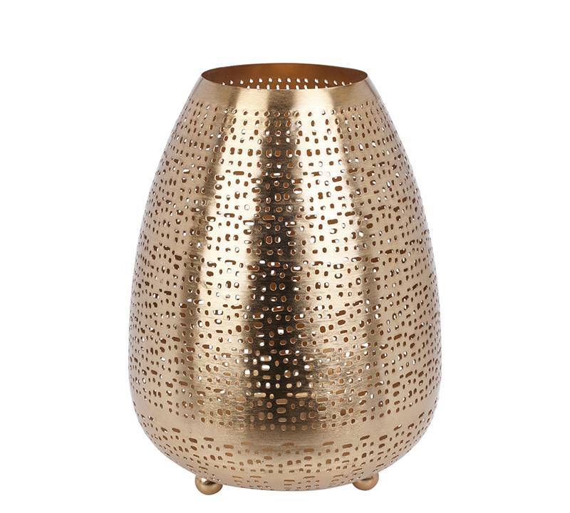 Φανάρι κεριού τρυπητό χρυσό μέταλλο οβάλ,26cm HE595