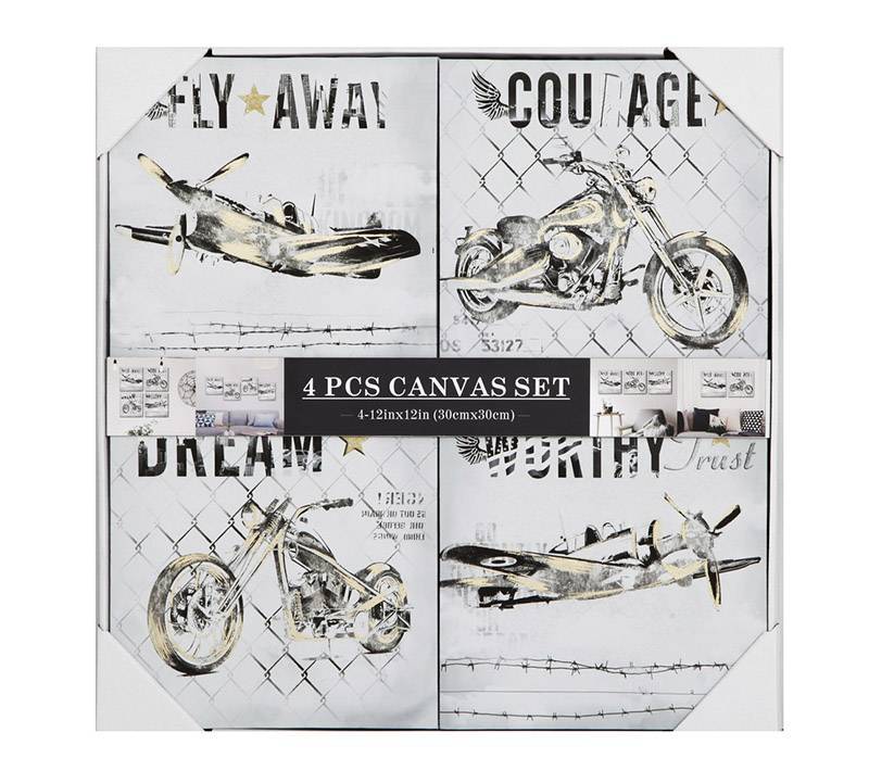 Καμβάς με αεροπλάνα & μοτο, Σετ 4 τεμ. PI303