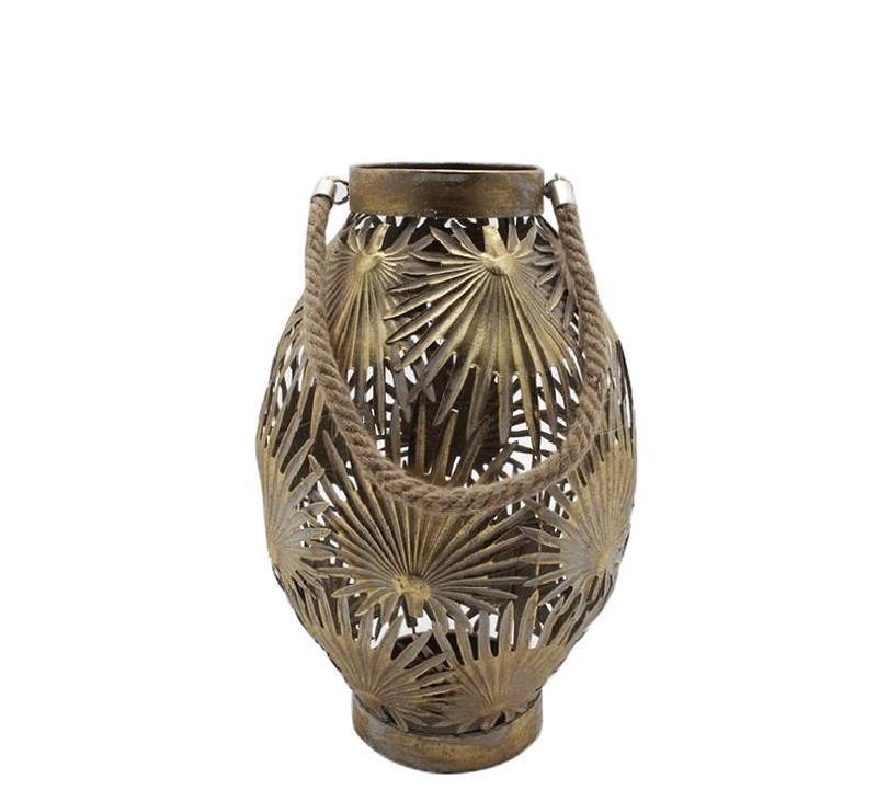 Φανάρι φύλλο Areca με σχοινί, χρυσό, 29.5cm HT537