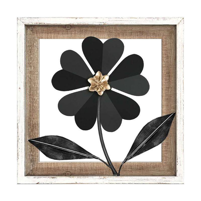 ΔΙΑΚΟΣΜΗΤΙΚΟ ΤΟΙΧΟΥ Fylliana Flower ΜΕΤΑΛΛΟ-ΞΥΛΟ ΜΑΥΡΟ-ΛΕΥΚΟ 30.5x3x30.5εκ