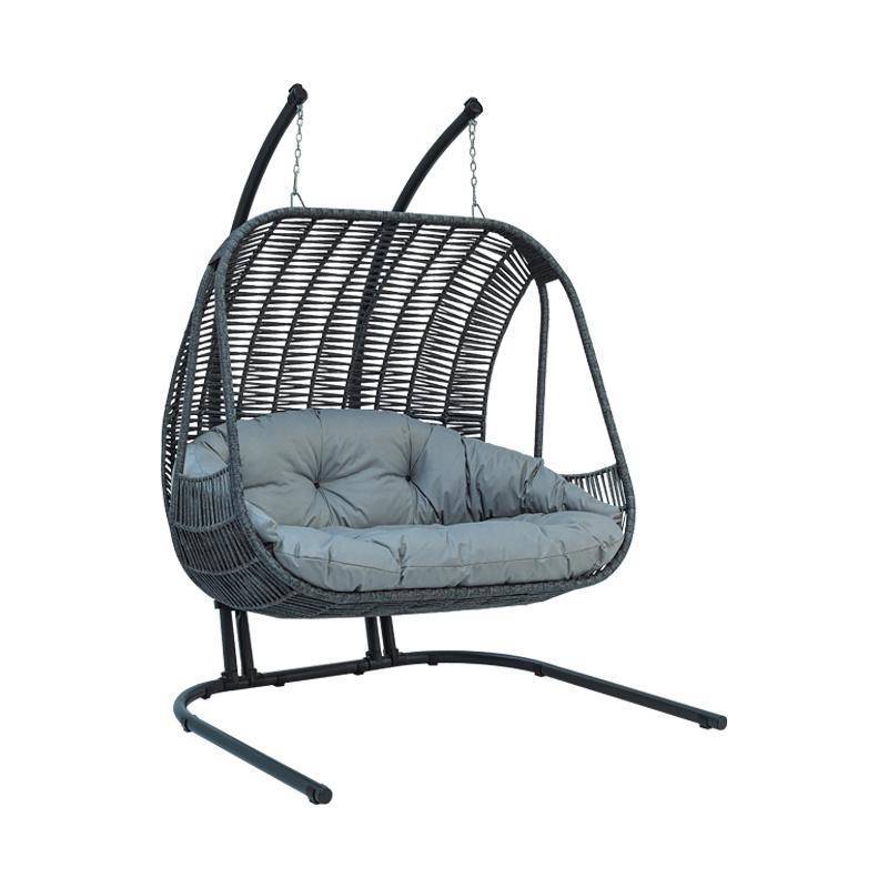 ΔΙΠΛΗ ΚΡΕΜΑΣΤΗ ΜΕΤΑΛΛΙΚΗ ΠΟΛΥΘΡΟΝΑ-ΦΩΛΙΑ Fylliana Tarun rope ΓΚΡΙ ΧΡΩΜΑ 177x140x200εκ