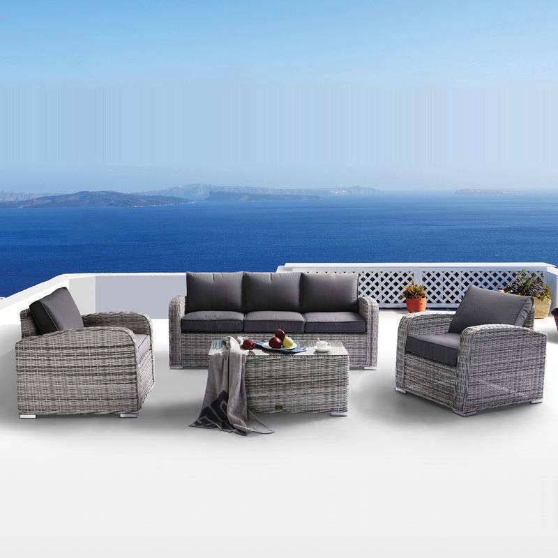 BELMAR Living Set Σαλόνι Κήπου ALU:3Θέσ+2 Πολυθρόνες+Τραπέζι Wicker GreyWhite, Μαξ.Γκρι Σκ. Ε-00023953 Ε6868