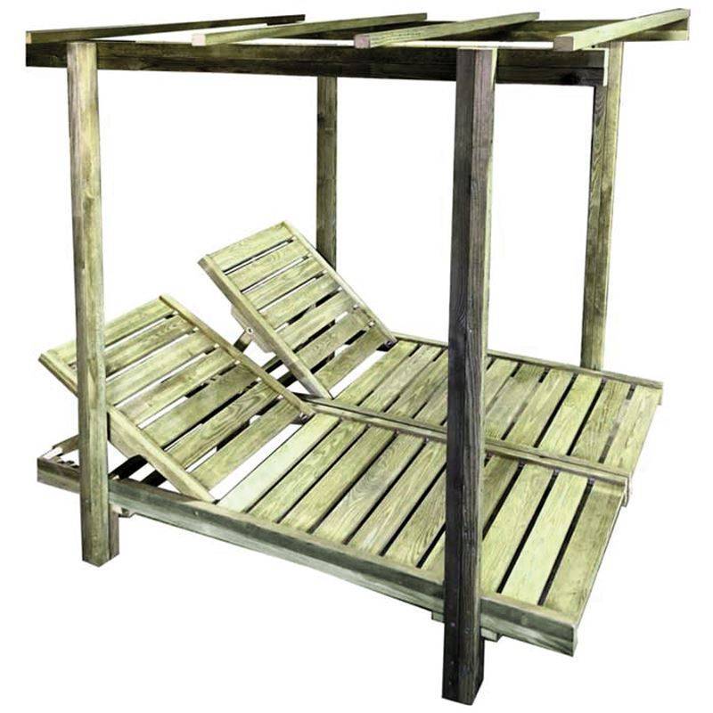 LUGANO DOUBLE Set Ξαπλώστρες Εμποτισμού Φυσικό Pine, με Σκελετό για Σκέπαστρο. Ε-00024377 Ε227